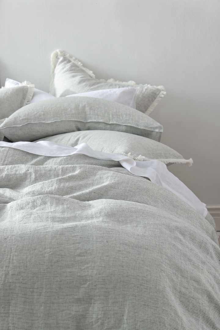 MM Linen Laundered Linen Pinstripe Cloud Duvet Cover Set |100% European Flax Linen image 3